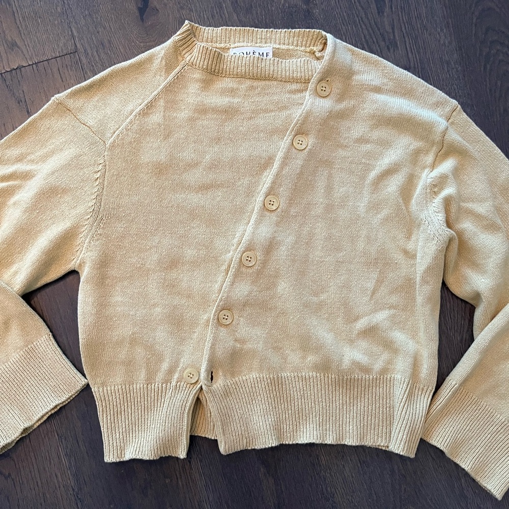 Boheme Beige Asymmetrical Button Cardigan